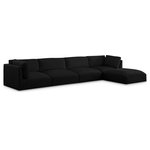 Meridian Furniture - Ease Fabric Upholstered L-Shaped Modular Sectional, Black, 4 Piece: 2 Corner, 2 Armless, 1 Ottoman - Ease into comfort when you bring home this Ease fabric modular sofa. Designed with an uber casual vibe in mind, this plump sofa sits low to the floor, making it a simplistically perfect addition to a living room, den, game room, teen's room, or dorm room. This fun sofa is part of a modular collection, so you can add it with other items in the Ease collection for a custom arrangement.