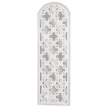 Distressed Reflective Arched White Lattice Wall Medallion - 12" x 36"
