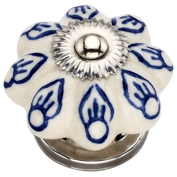 Ceramic Knob 1-1/2'' Decorative Knob Cream & Blue Drawer Cabinet Knob