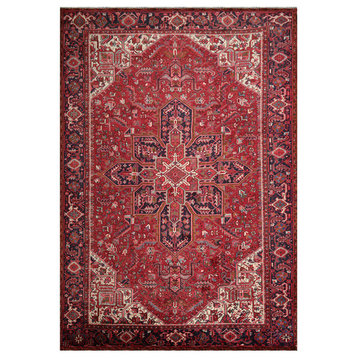 09'01''x13'02'' Red with Orange Undertones Navy Color Hand Knotted Persian 100%