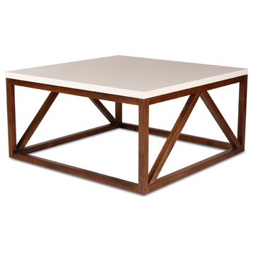 Kaya 2-Toned Wood Square Coffee Table, White and Walnut Brown