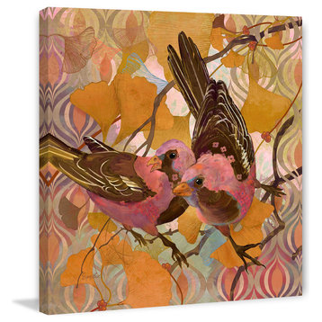 "Gingko Modern Birds" Painting Print on Canvas by Evelia