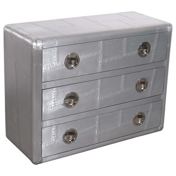 Pilot 3-Drawer Chest with Silver Aluminum Cladding and Exposed Steel Screws