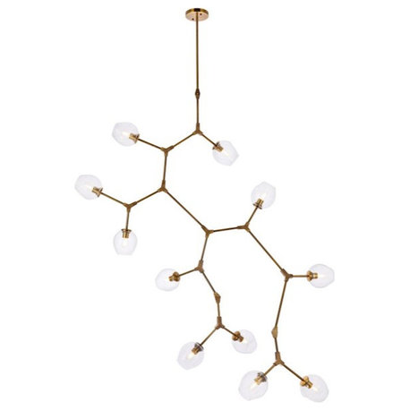 Elegant Lighting Cavoli 11 Light Chandelier, Brass/Clear - 1712G73BR