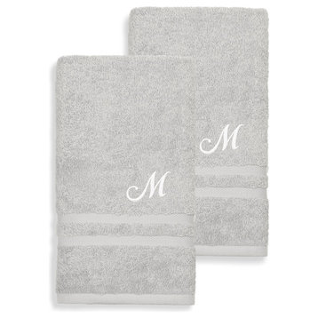 Denzi Hand Towels With Monogrammed Letter, Set of 2, M