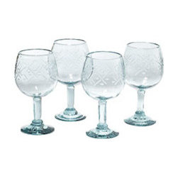 Etched Wine Goblets - Set of 4 - Everyday Glasses
