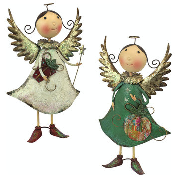 2-Piece Holiday Helper Metal Angel Statue Set