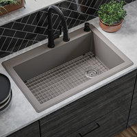 Karran Drop-In Quartz 33" 1-Hole Single Bowl Kitchen Sink Kit, Concrete