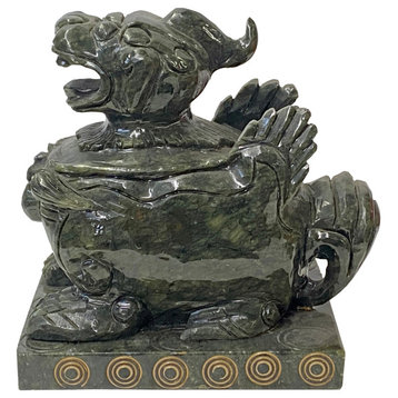 Large Hand Carved Chinese Green Stone Pixiu Fengshui Figure Hws3614