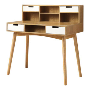 Deluxe White Wood Computer Desk With Hutch Transitional Desks