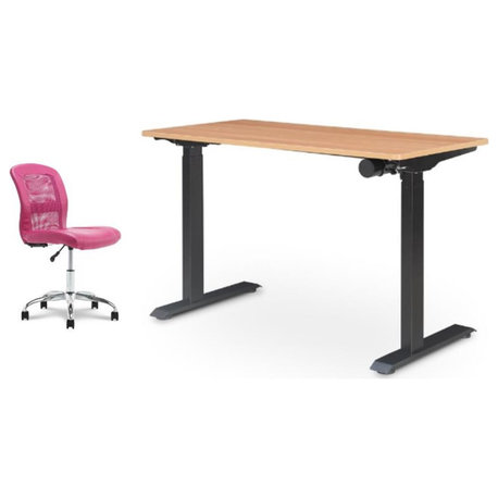 Home Square 2-Piece Set with Standing Desk and Armless Task Chair in Pink