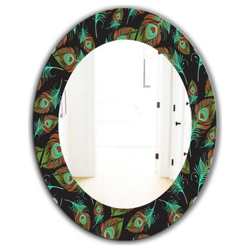 Designart Feathers 5 Bohemian And Eclectic Frameless Oval Or Round Wall Mirror