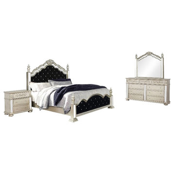 Coaster 4-Piece Traditional Wood Eastern King Panel Bedroom Set in Beige