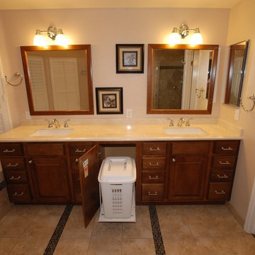 6 Foot Tub in Window Alcove & Glass Tile Inlaid Floors & Shower Bench Seat