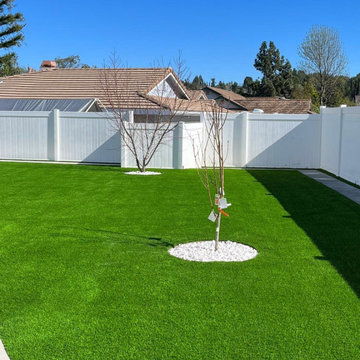 Modern Artificial Turf Backyard with Tree Accents | Woodland Hills, CA