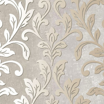 Texture Style 2, Modern Damask Faux White, Cream Wallpaper Roll