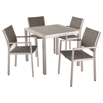Bennington Patio 4-Seater Aluminum Dining Set With Tempered Glass Table Top, Faux Wood
