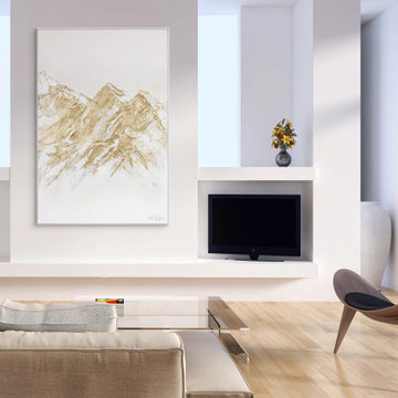 Golden textured wall art - Framed abstract painting "Zugspitze"