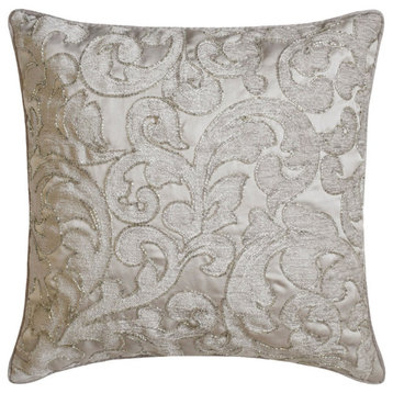 Grey Velvet Beaded Hand Embroidery 24"x24" Throw Pillow Cover Thoshawah