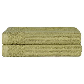 2 Piece Solid Checkered Cotton Bath Towel Set, Sage