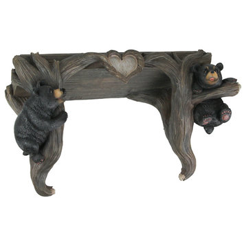 Wood Love To Hang Out Black Bear Decorative Shelf Wall Sculpture