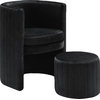 Selena 2-Piece Velvet Upholstered Accent Chair and Ottoman Set, Black