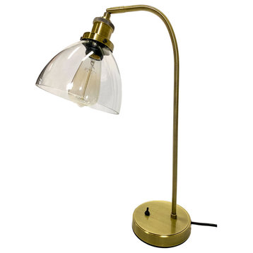 Bronze Metal Industrial Table Lamp, Iron With Clear Glass Shade