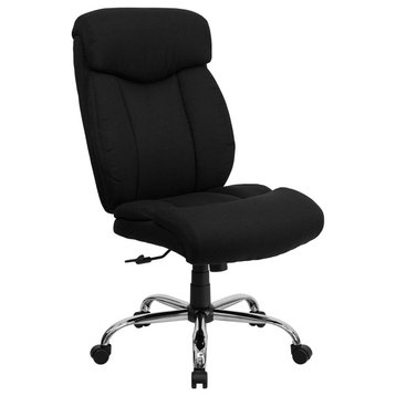Swivel Office Chair, Armless Design With Lumbar Support and High Back, Black