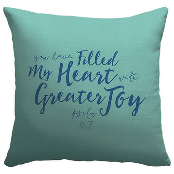 "Psalm 4:7 - Scripture Art in Blue and Teal" Outdoor Pillow 16"x16"