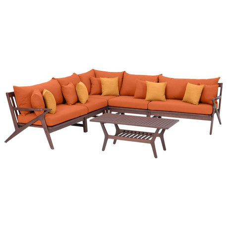 Vaughn 6 Piece Sunbrella Outdoor Patio Sectional Set, Tikka Orange