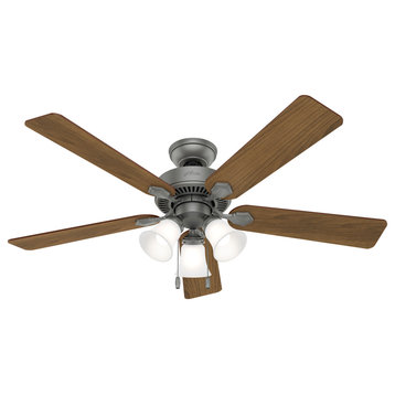 Hunter 52" Swanson Matte Silver Ceiling Fan With LED Light Kit and Pull Chain