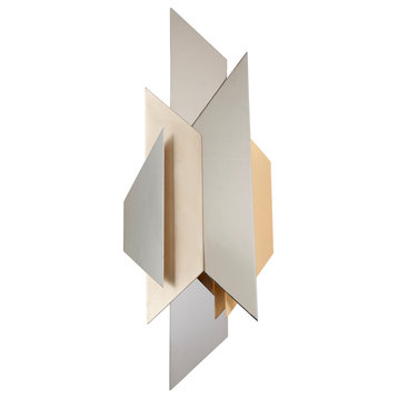 Modernist 1-Light Wall Sconce, Polish Stainless With Silver/Gold Leaf