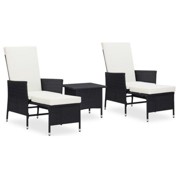 vidaXL 3-Piece Garden Lounge Set With Cushions Poly Rattan Black
