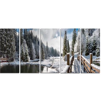 "Winter Morning Panorama" Landscape Photo Metal Wall Art, 5 Panels, 60"x28"