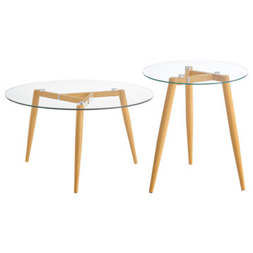 Danya B. Van Beuren Coffee and Side Table Set With Taper Legs, Beech/Clear