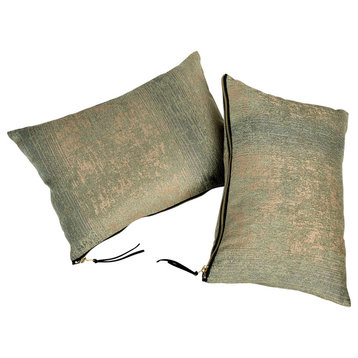 Jacquard Chenille Big Zipper Pillow Cover Set, Taupe / Sage, 2 Piece, 14"x26"