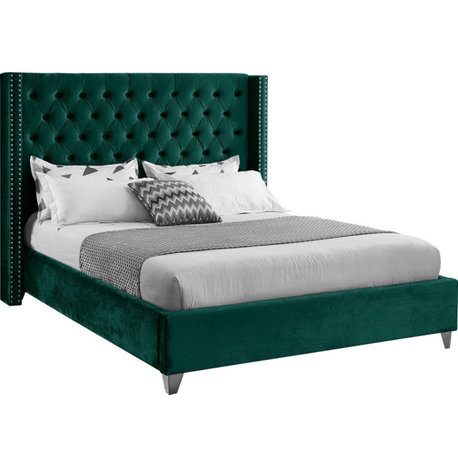 Ames Velvet Bed, Green, Full