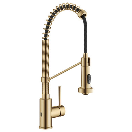 Bolden Commercial Style 2-Function Pull-Down 1-Handle 1-Hole Kitchen Faucet, Brushed Brass (Sensor Touchless)