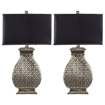 Safavieh Spain Table Lamp in Silver with Black Satin Shade (Set of 2)