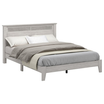 Harlowin Louvered Wood Frame Queen Platform Bed with Headboard, Dusty Gray Oak