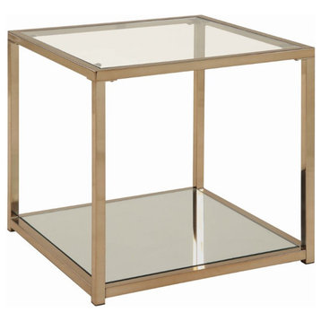 Coaster Cora Contemporary Square Glass Top End Table with Shelf in Chocolate