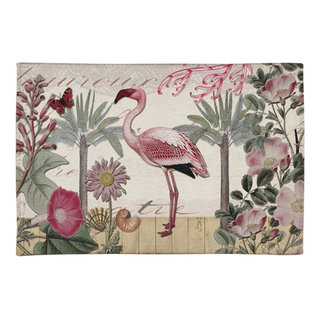 TROPICAL FLAMINGO HAND HOOKED AREA RUG - 7'6 ROUND - FREE SHIPPING*