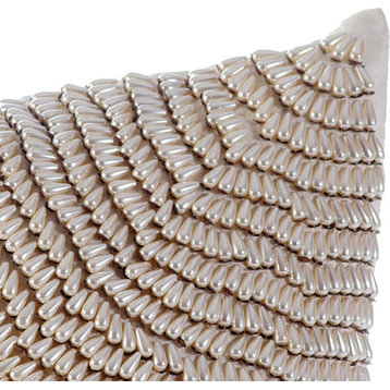 Ivory Decorative Pillow Covers 18"x18" Silk, Pearl Dance