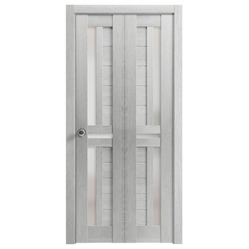 Closet Bi-fold Doors 56 x 80, Veregio 7288 Light Grey Oak & Frosted Glass