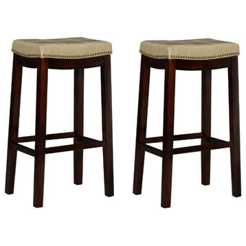 Home Square 2 Piece 32" Height Wood Counter Stool Set in Beige