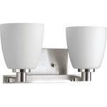 Progress Lighting - Fleet 2-Light Bath Light, Brushed Nickel - The two-light bath fixture emulates European faucet designs. Fleet is compromised of a distinct die cast arm and cup and highlighted by etched opal glass.