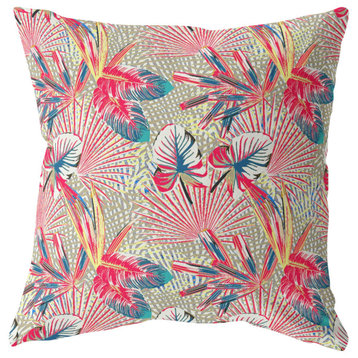 18" Red Gold Tropical Indoor Outdoor Throw Pillow