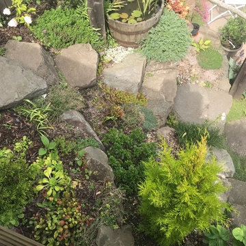 Large rock steps to and from the garden