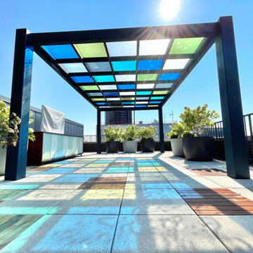 Soho Rooftop Terrace, Pergola, Kitchen, Outdoor TV, Native Plantings