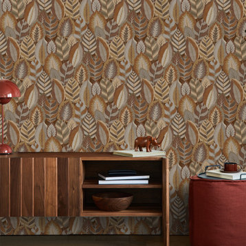 Sublime Arty Leaves Wallpaper, Brown